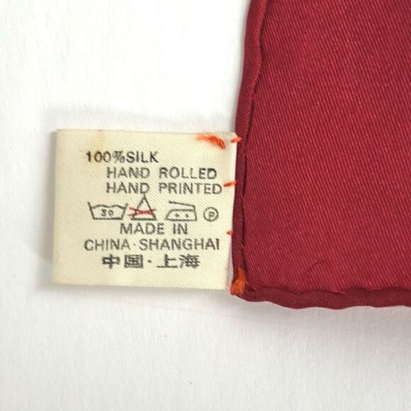 Red Silk Square Scarf by Golden Camel Hand Printed Hand Rolled - Picture 11 of 12